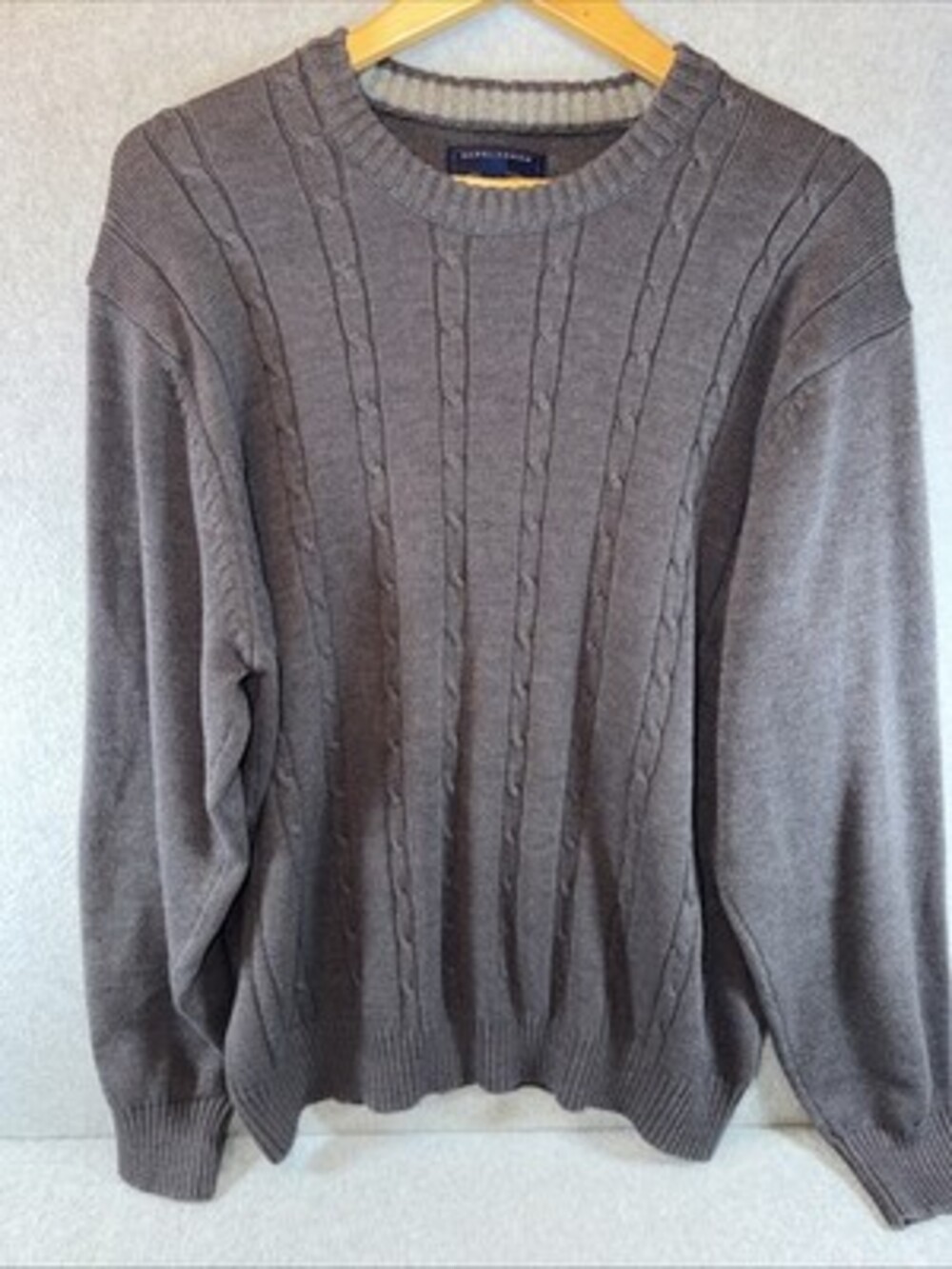 SADDLEBRED XL  Cotton Blend Cable  Knit Crew Neck Sweater Charcoal Gray